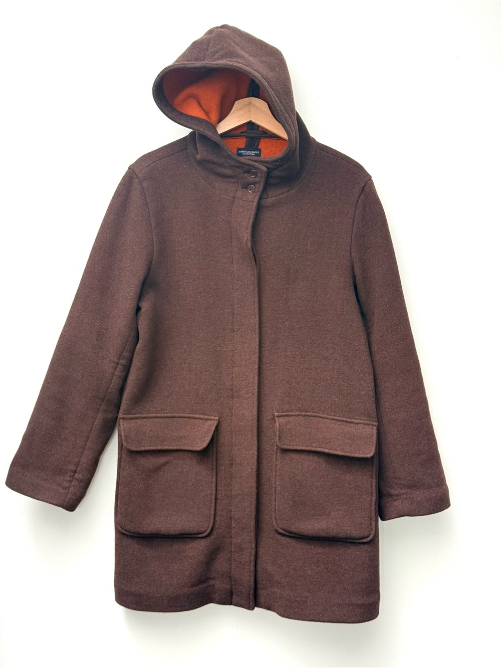 American Eagle Hooded Wool Blend Coat in Brown Large